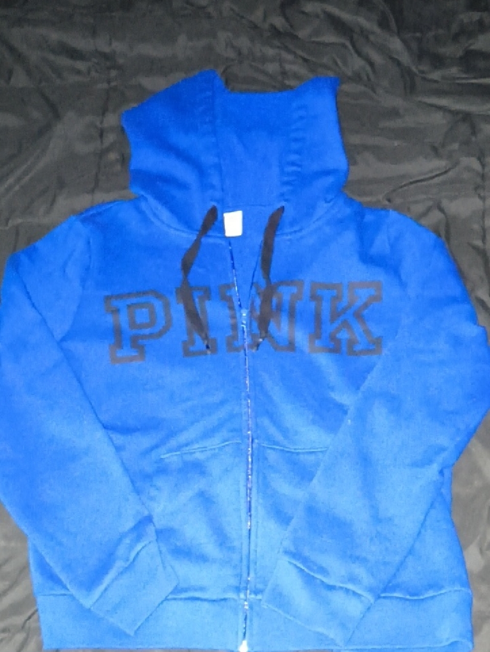 PINK Victoria's Secret Royal Blue Zip-Up Hoodie with Black Logo